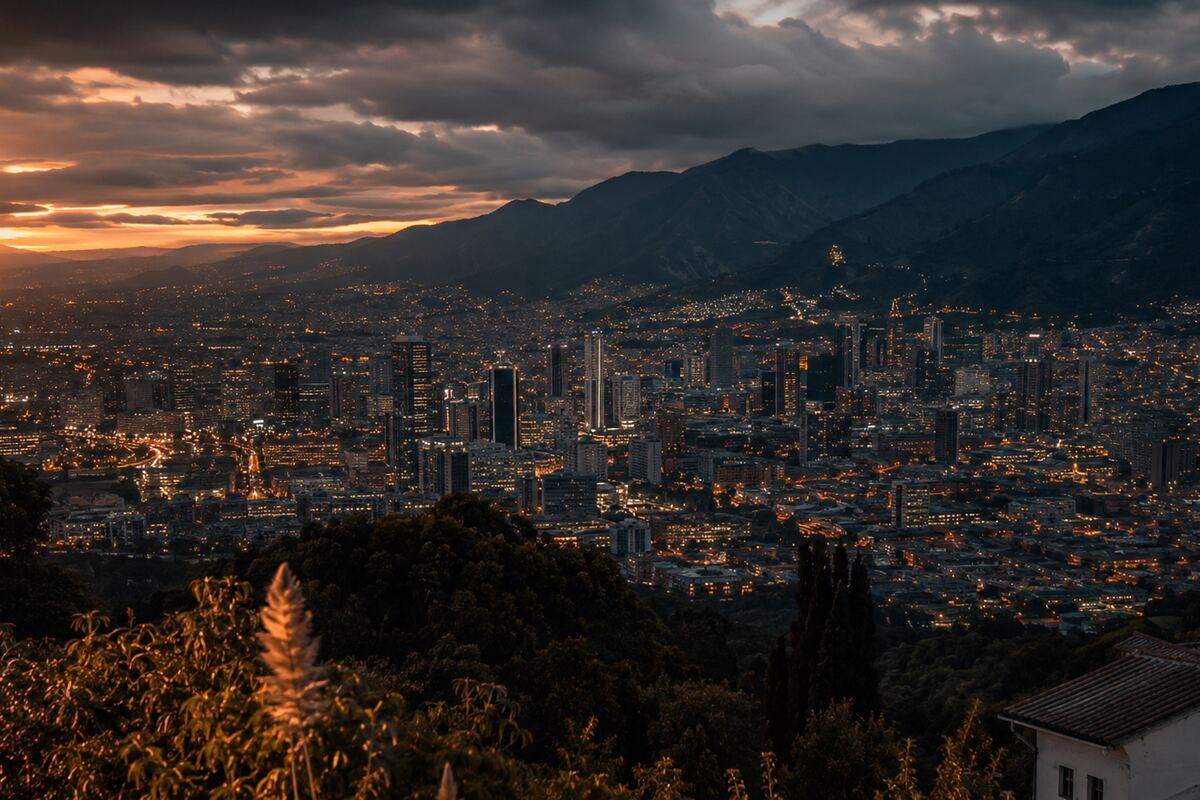Bogotá skyline at dusk from the mountains